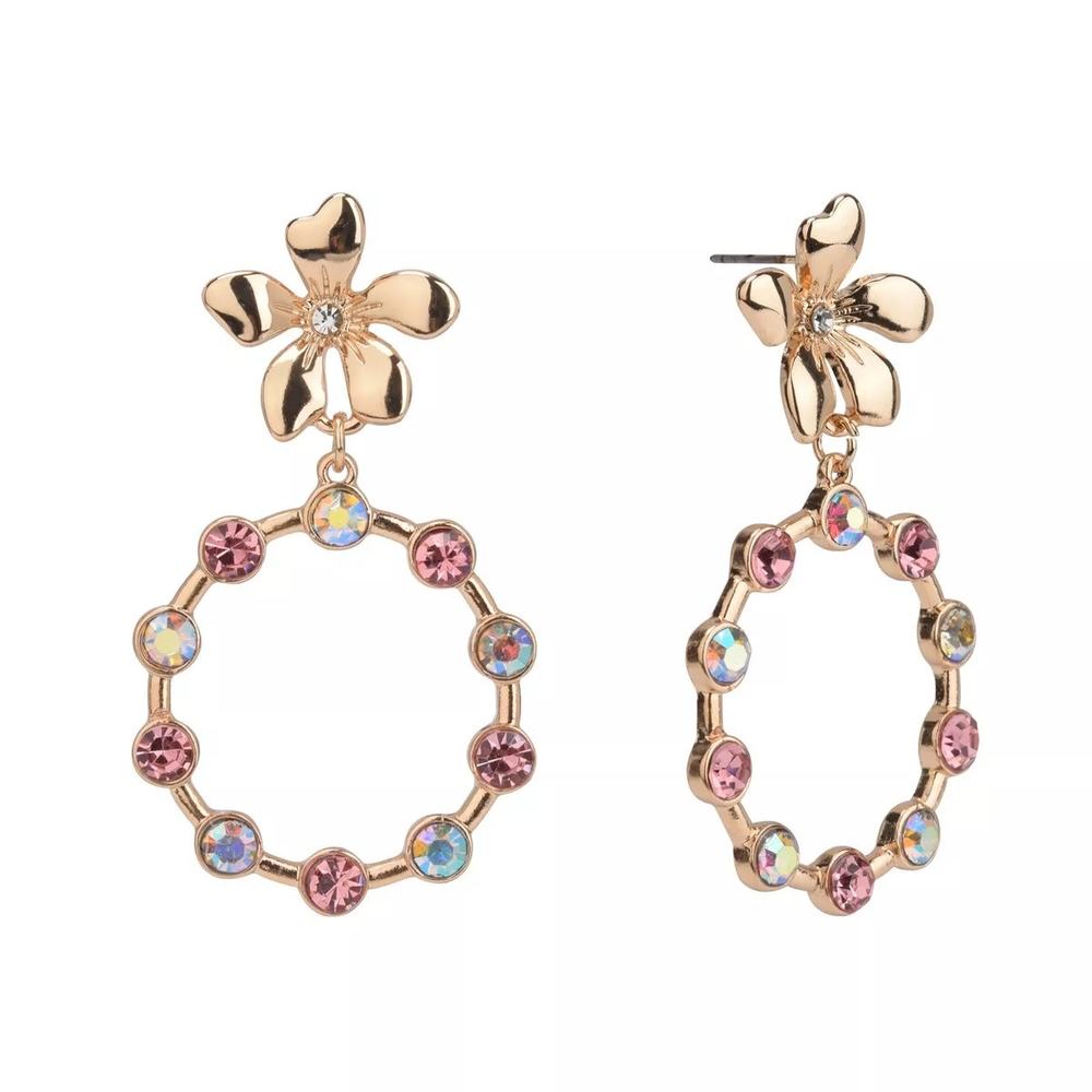 Isaac Mizrahi New York Flower Post and Stone Ring Drop Earrings #MZ15